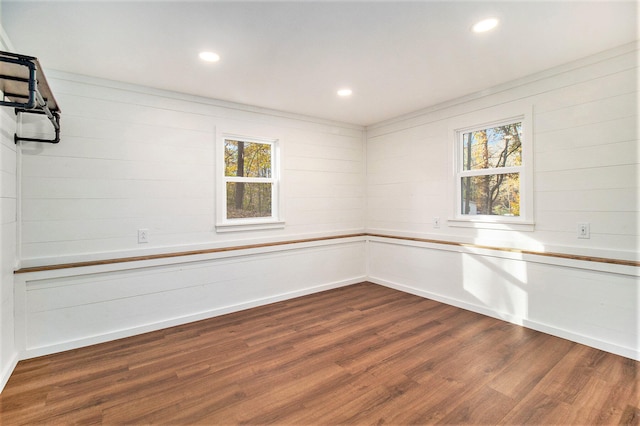 spare room with a wealth of natural light and wood-type flooring