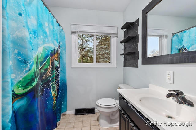 bathroom with tile patterned flooring, vanity, and toilet