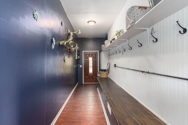 mudroom with dark hardwood / wood-style flooring