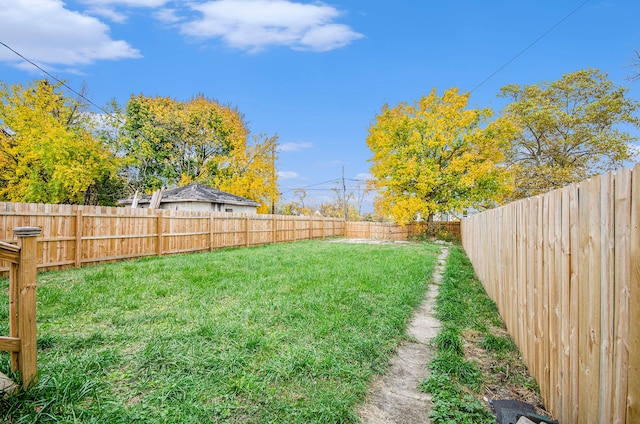 view of yard with a fenced backyard