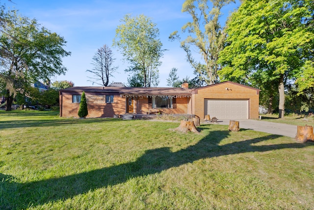 single story home with a front lawn and a garage