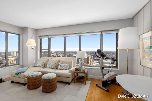 living room with light hardwood / wood-style floors