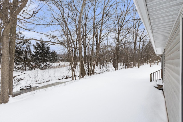 view of yard covered in snow