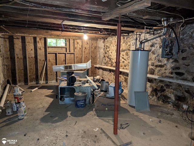 basement featuring water heater