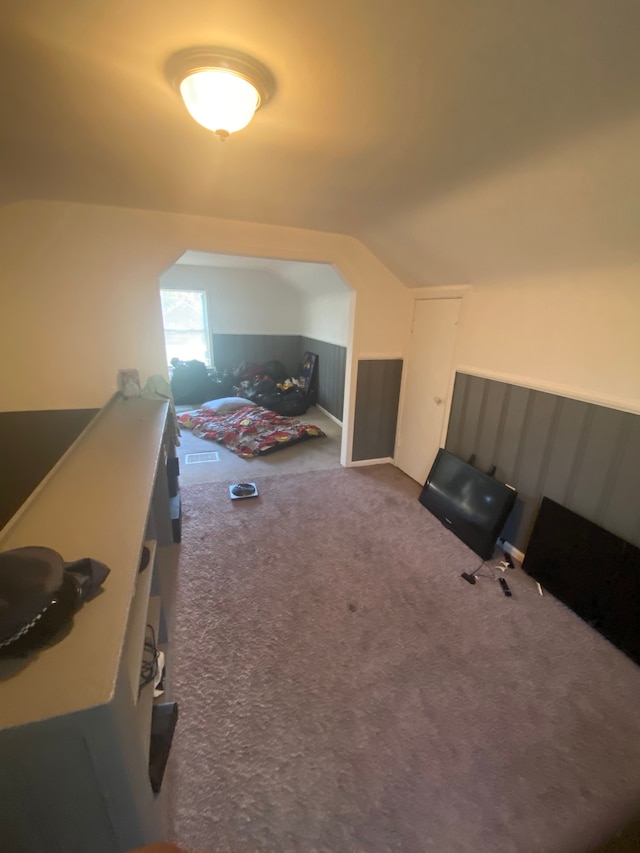 additional living space featuring carpet floors and vaulted ceiling