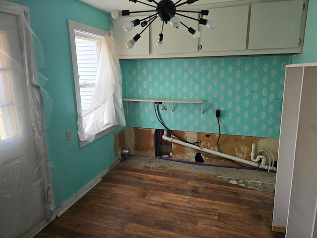 laundry room with dark hardwood / wood-style flooring