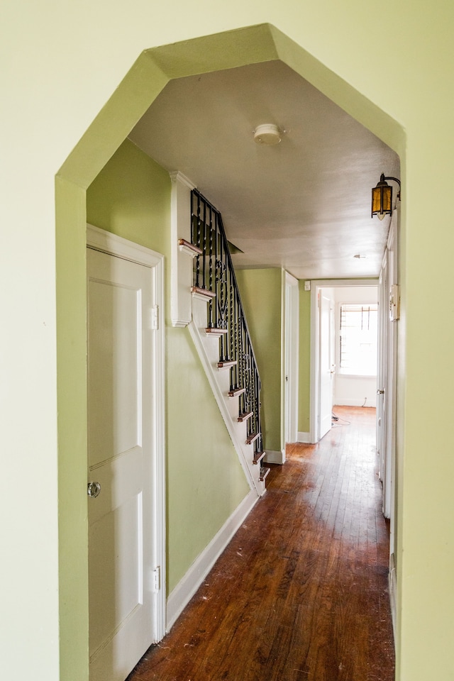 hallway with hardwood / wood-style flooring