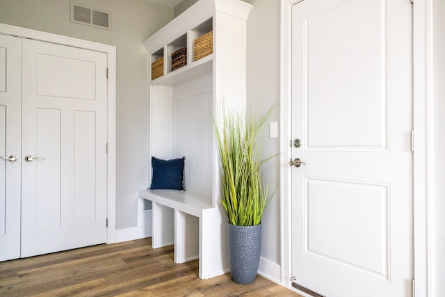 mudroom with dark wood-type flooring