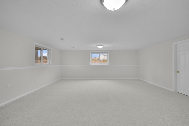 basement featuring light colored carpet