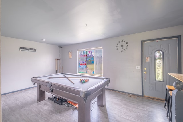 rec room with light wood-type flooring and pool table