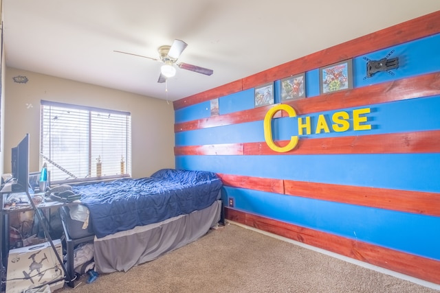 bedroom with carpet and ceiling fan