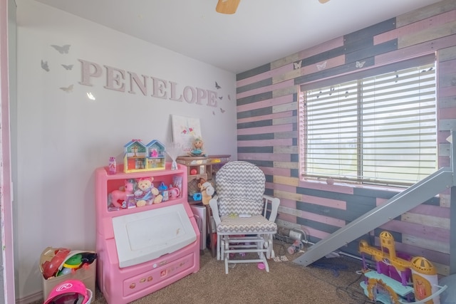 bedroom with carpet and ceiling fan