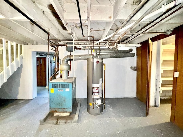 basement featuring gas water heater