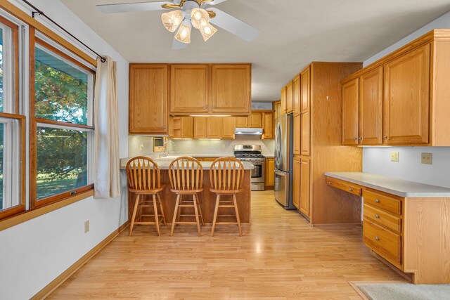 190 Steves Scenic Dr, Horton, MI 49246 - kitchen with stainless steel appliances, light wood-style flooring, a peninsula, and light countertops
