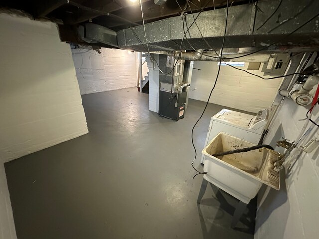 54 Nelson St, Pontiac, MI 48342 - unfinished basement with stairs and heating unit