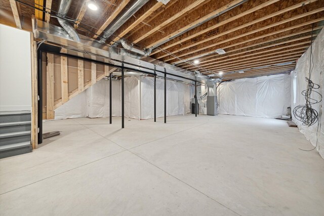 basement featuring heating unit