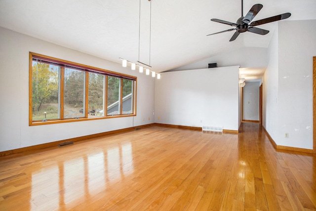 16460 15 Mile Rd, Marshall, MI 49068 - empty room featuring lofted ceiling, light wood-type flooring, and ceiling fan
