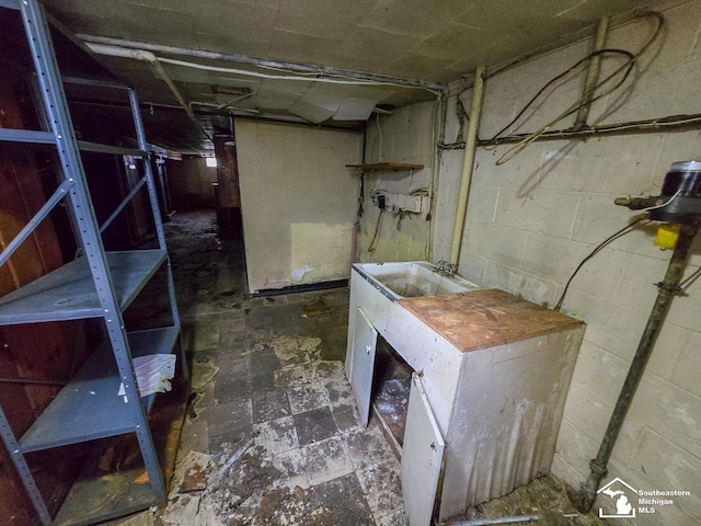 basement with sink