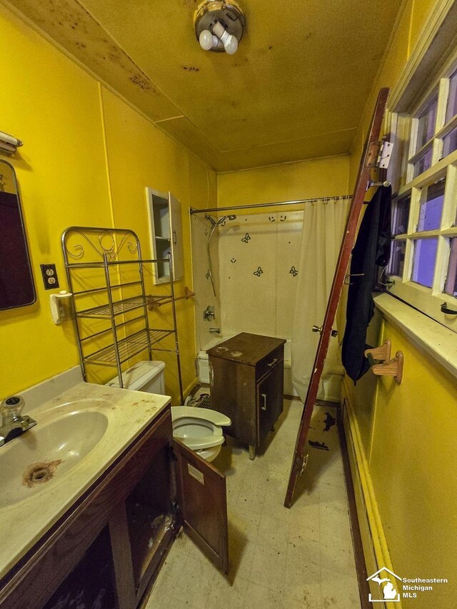 bathroom featuring a shower with curtain, sink, and toilet