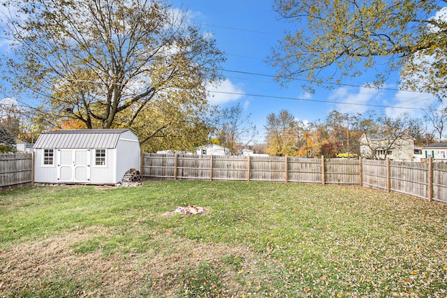 view of yard with a shed