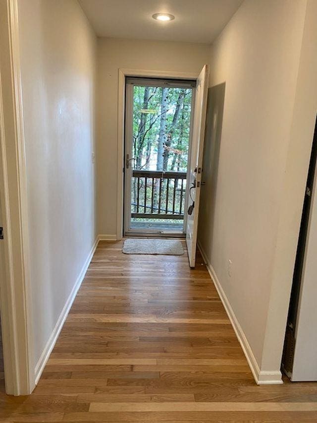 doorway with wood-type flooring