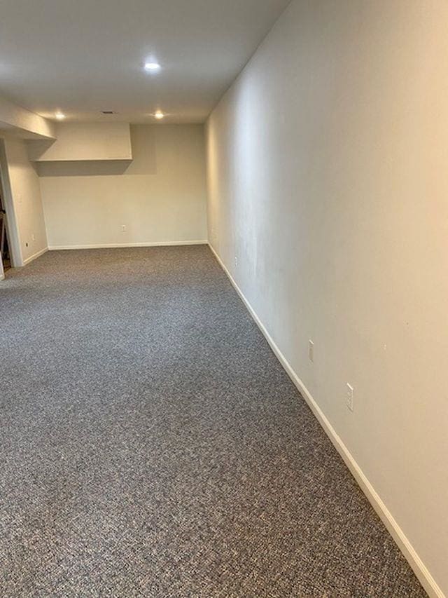 basement featuring carpet flooring