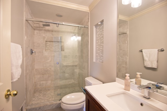 755 Majestic, Rochester Hills, MI 48306 - full bath featuring vanity, ornamental molding, toilet, and a shower stall