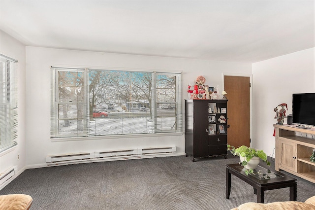 2399 S Cleveland Ave, Saint Joseph, MI 49085 - living room with carpet and a baseboard heating unit