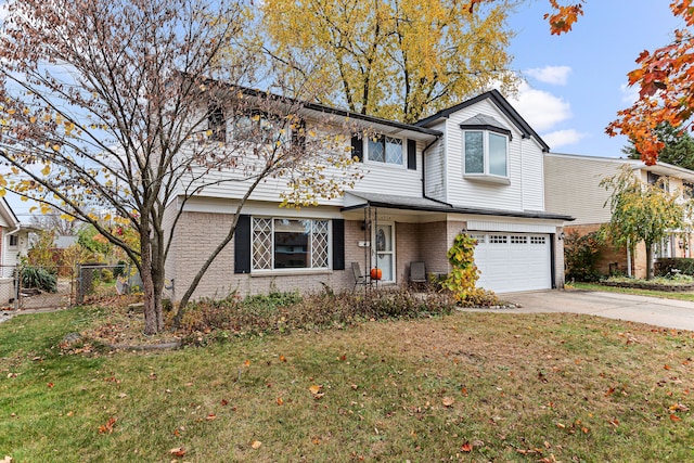 front facade with a garage and a front yard