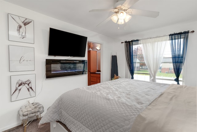 bedroom featuring carpet and ceiling fan