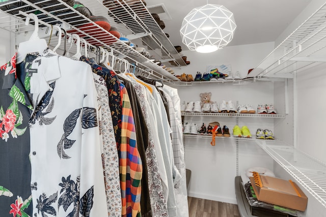 walk in closet featuring hardwood / wood-style flooring