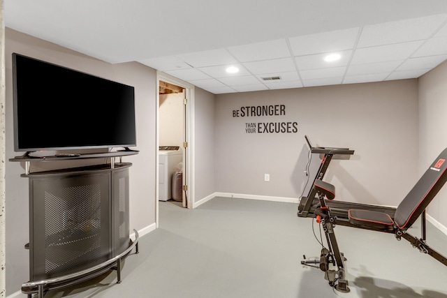 exercise room featuring washer / clothes dryer