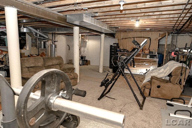 workout area with water heater