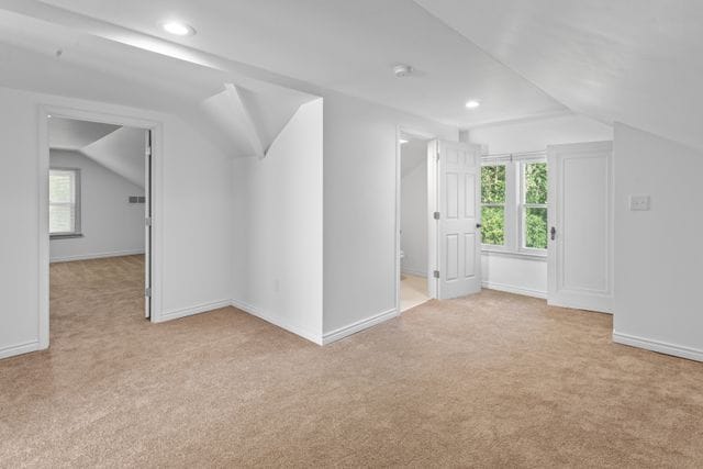 additional living space featuring light carpet and lofted ceiling