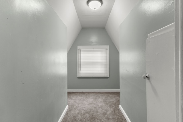 bonus room featuring light carpet and vaulted ceiling