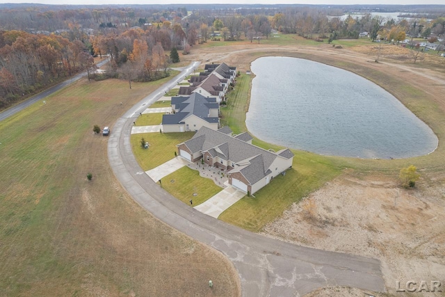 aerial view featuring a water view