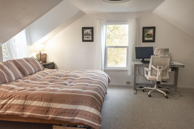 317 Maiden Ln, Saint Joseph, MI 49085 - bedroom featuring carpet floors, a desk, baseboards, and vaulted ceiling