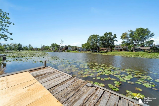 view of dock featuring a water view