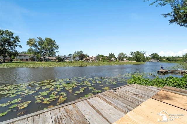 view of dock with a water view