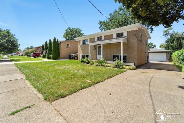 view of front of property featuring a garage and a front lawn