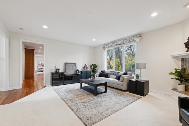 living room with hardwood / wood-style flooring