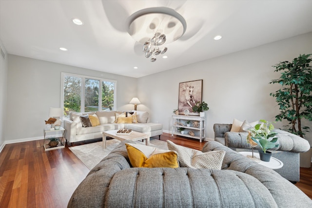 living room featuring dark hardwood / wood-style flooring