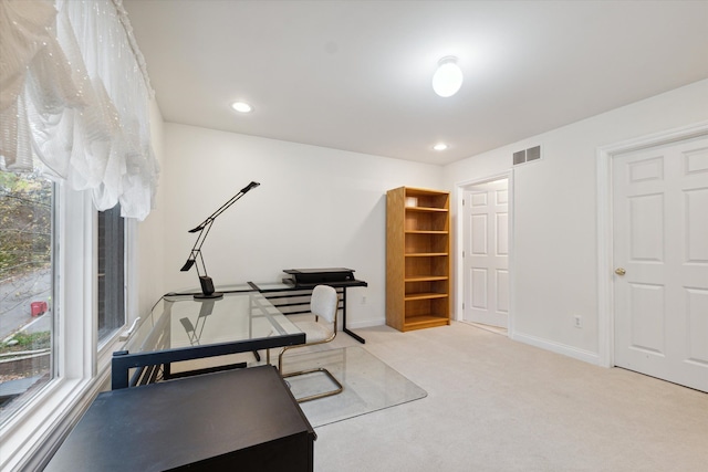 view of carpeted home office