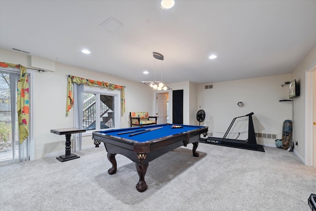 recreation room featuring carpet floors and billiards