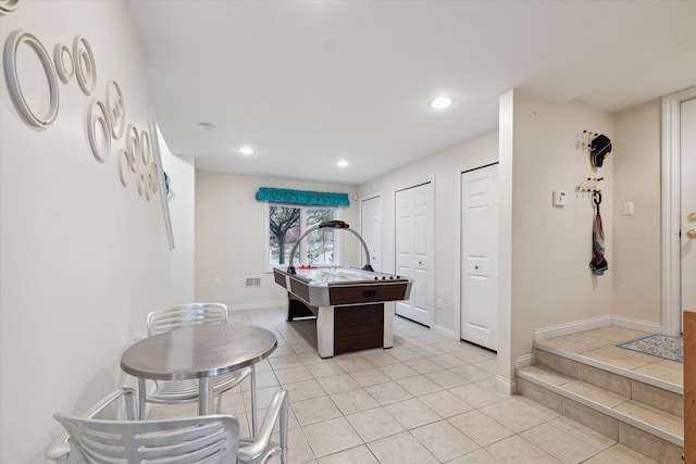 5750 Sunnycrest Dr, West Bloomfield, MI 48323 - game room with light tile patterned floors, baseboards, and recessed lighting