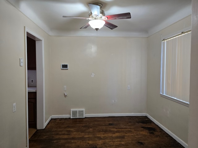 interior space featuring dark hardwood / wood-style floors and ceiling fan