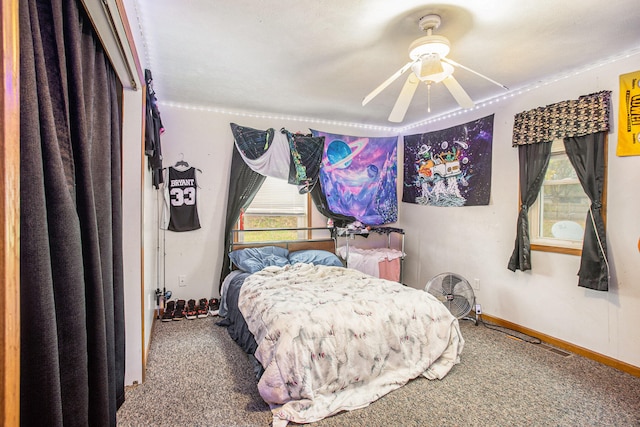 bedroom with carpet flooring and ceiling fan