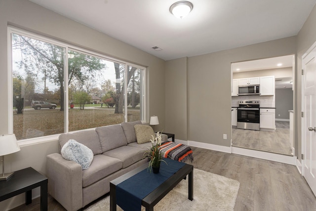 living room featuring plenty of natural light and light wood-type flooring