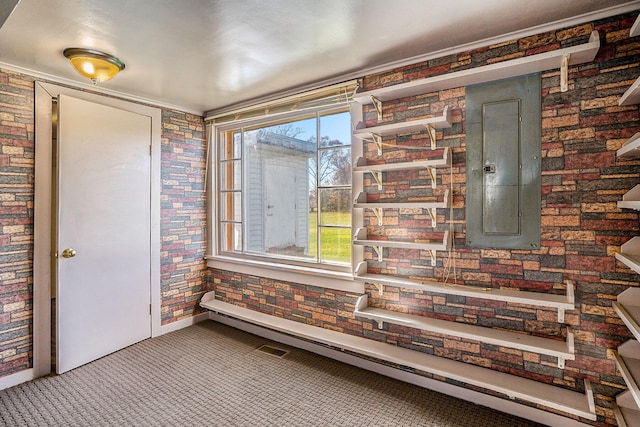 interior details with electric panel and carpet