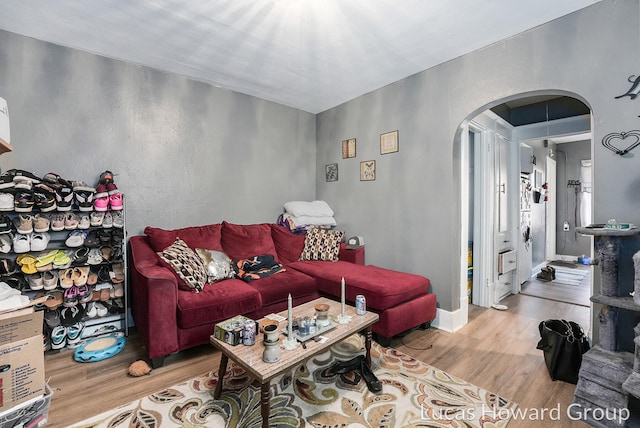 living room with light hardwood / wood-style flooring